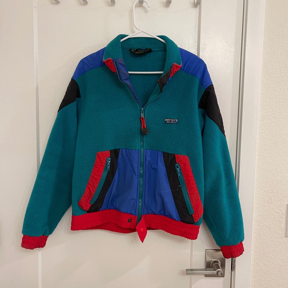 Vintage Eddie Bauer Fleece Colorblock 80s Ski Jacket Fall Retro Outerwear